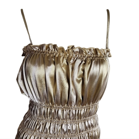 Boutique Champagne Dress Sleeveless Satin Smocking Wiggle Dress - Picture 9 of 11